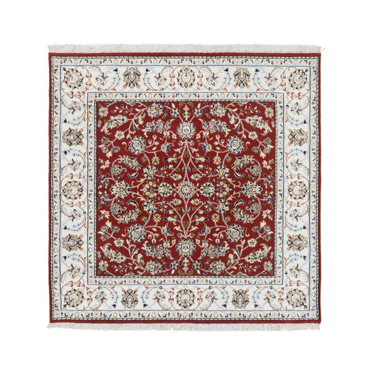 Fine Oriental Wool Hand Knotted Rug Red Ivory 5.0X5.1 -O064011