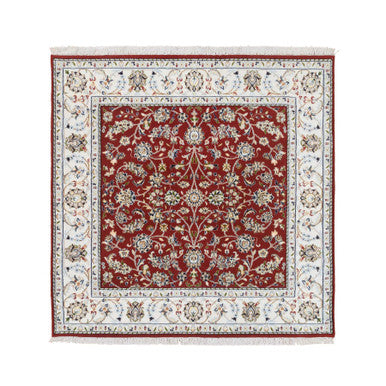 Fine Oriental Wool Hand Knotted Rug Red Ivory 5.0X5.1 -O064011