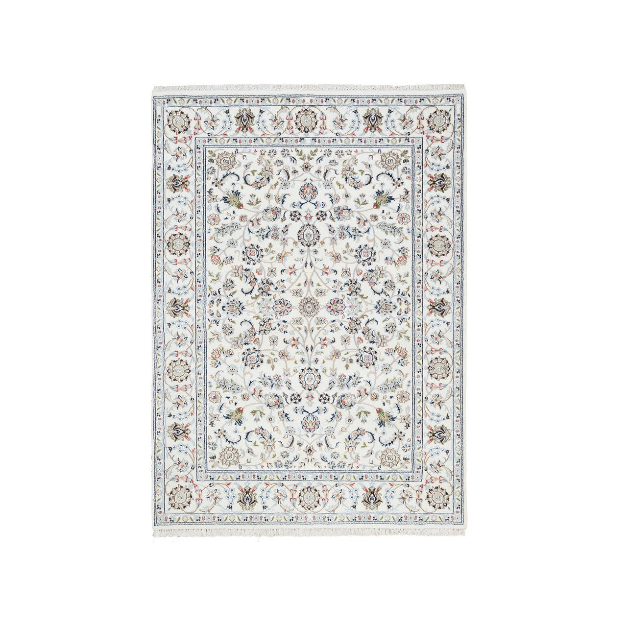 Fine Oriental Wool Hand Knotted Rug Ivory Ivory 4.10X6.8 -O064030