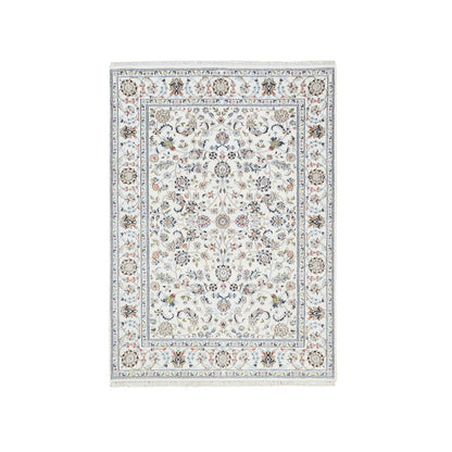 Fine Oriental Wool Hand Knotted Rug Ivory Ivory 4.10X6.8 -O064030