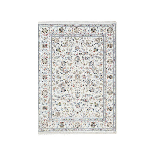 Fine Oriental Wool Hand Knotted Rug Ivory Ivory 4.10X6.8 -O064030