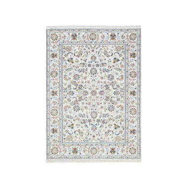 Fine Oriental Wool Hand Knotted Rug Ivory Ivory 4.10X6.8 -O064030