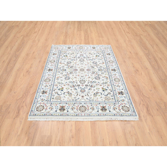 Fine Oriental Wool Hand Knotted Rug Ivory Ivory 4.10X6.8 -O064030