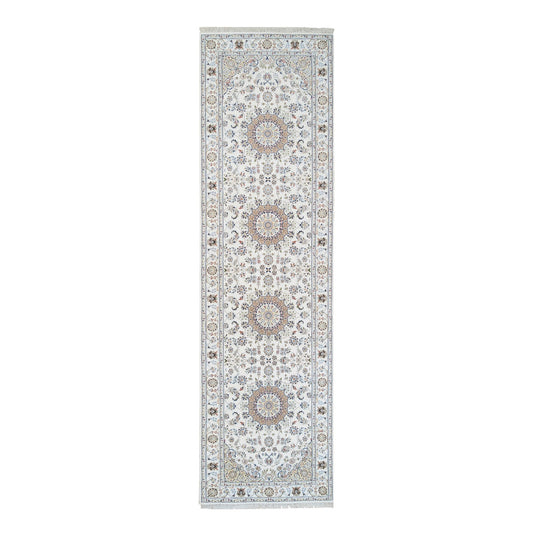 Fine Oriental Wool Hand Knotted Rug Ivory Ivory 4.0X14.7 -O064038