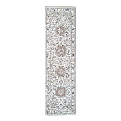 Fine Oriental Wool Hand Knotted Rug Ivory Ivory 4.0X14.7 -O064038