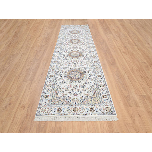 Fine Oriental Wool Hand Knotted Rug Ivory Ivory 4.0X14.7 -O064038