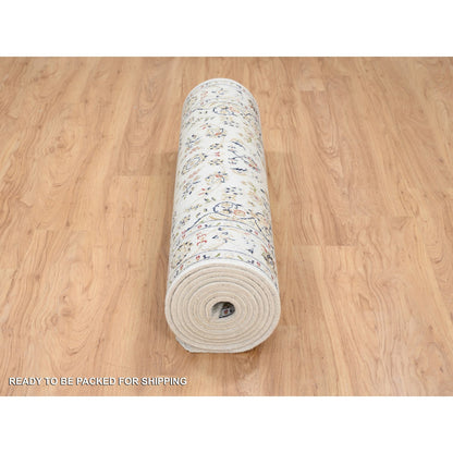 Fine Oriental Wool Hand Knotted Rug Ivory Ivory 4.0X14.7 -O064038