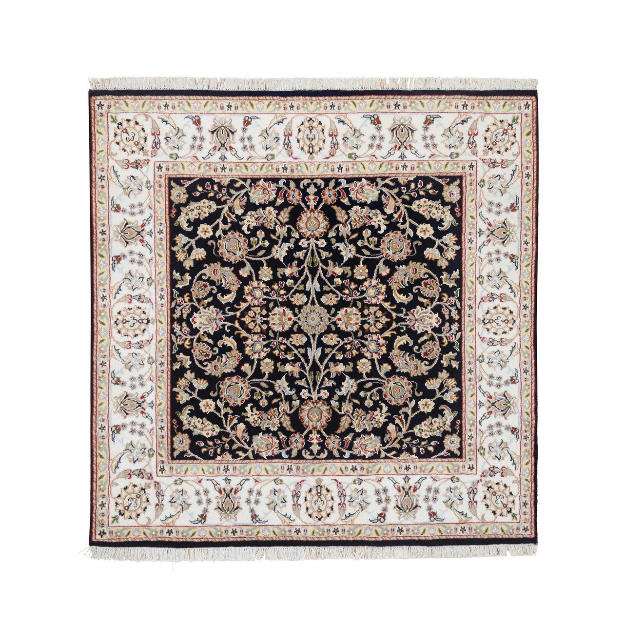 Fine Oriental Wool Hand Knotted Rug Blue Ivory 5.0X5.0 -O064043