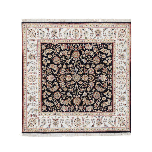 Fine Oriental Wool Hand Knotted Rug Blue Ivory 5.0X5.0 -O064043