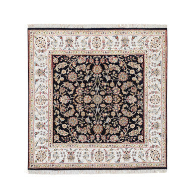 Fine Oriental Wool Hand Knotted Rug Blue Ivory 5.0X5.0 -O064043