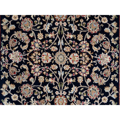 Fine Oriental Wool Hand Knotted Rug Blue Ivory 5.0X5.0 -O064043
