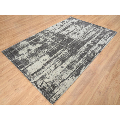 Modern and Contemporary Wool & Silk Hand Loomed Rug Black No Border 5.10X9.0 -O064047