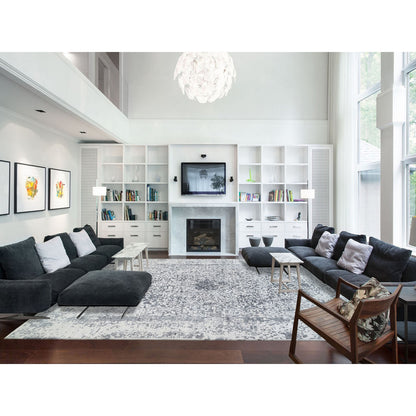 Transitional Wool & Silk Hand Knotted Rug Grey Gray 12.1X15.1 -O064054