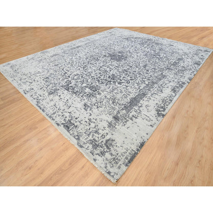Transitional Wool & Silk Hand Knotted Rug Grey Gray 12.1X15.1 -O064054