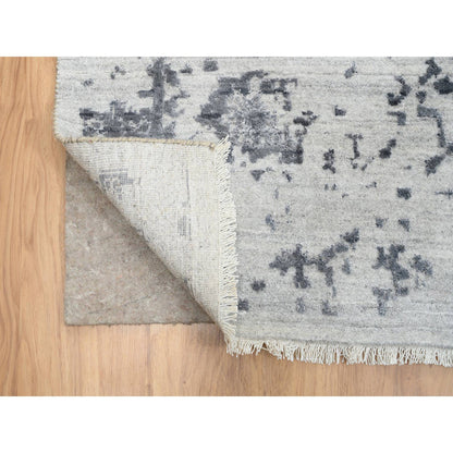 Transitional Wool & Silk Hand Knotted Rug Grey Gray 12.1X15.1 -O064054