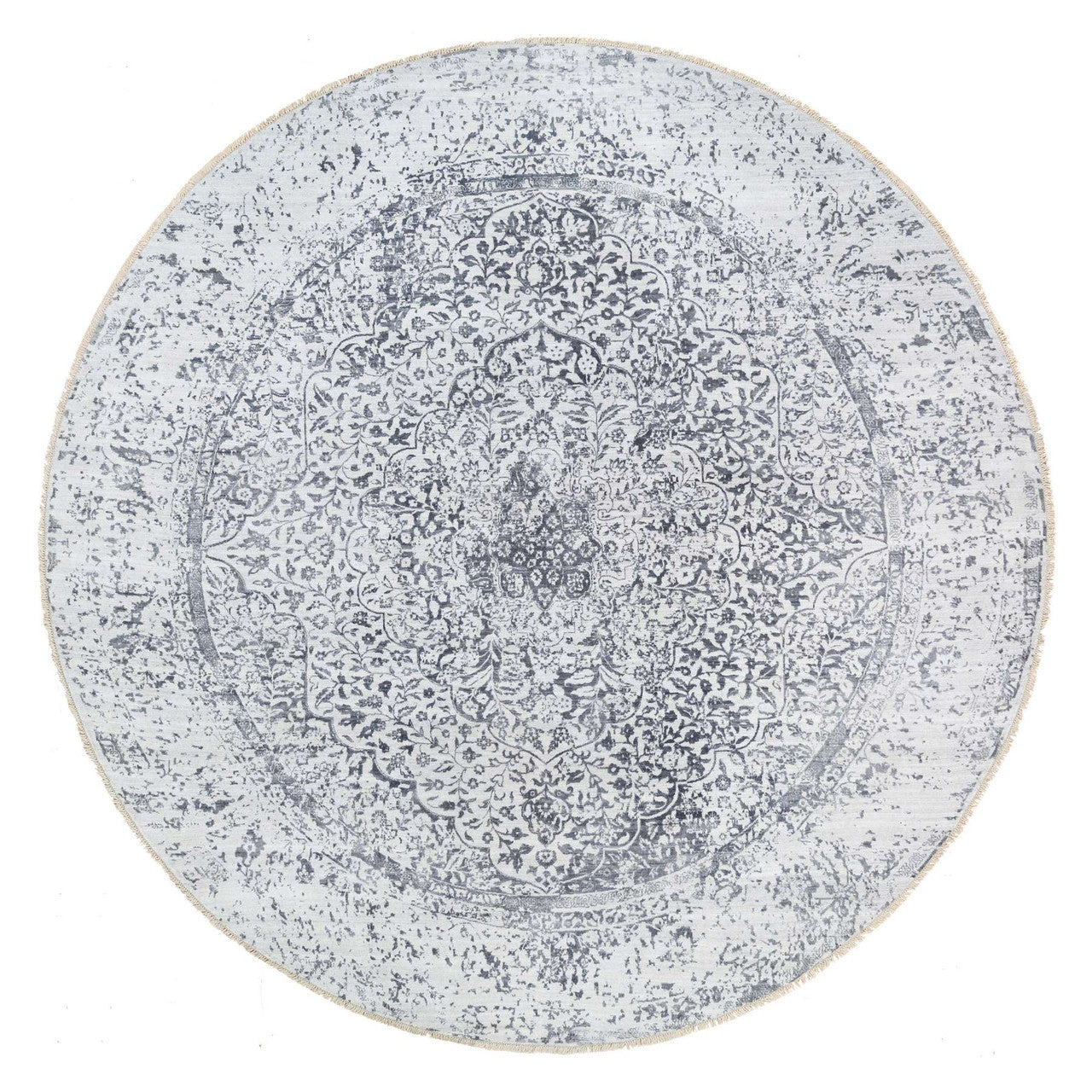 Gray 11'9" x 11'9" Transitional Hand knotted Wool/Silk Rug - Sku: O064058