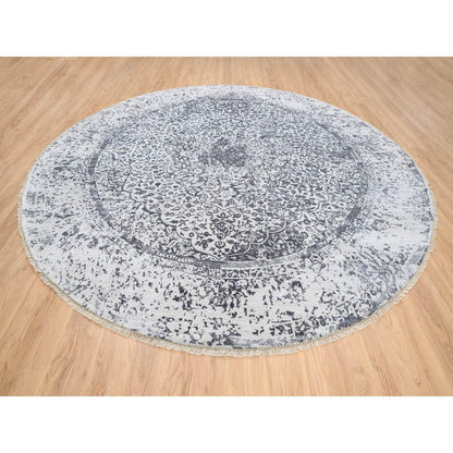 Transitional Wool & Silk Hand Knotted Rug Grey Gray 11.9X11.9 -O064058