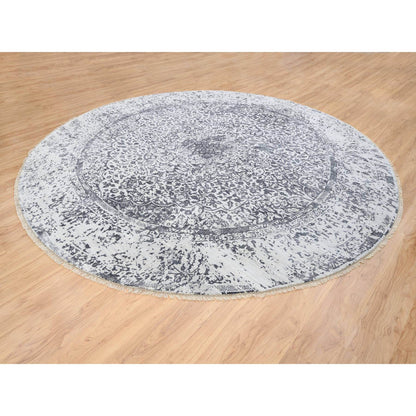 Transitional Wool & Silk Hand Knotted Rug Grey Gray 11.9X11.9 -O064058