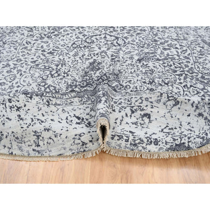 Transitional Wool & Silk Hand Knotted Rug Grey Gray 11.9X11.9 -O064058