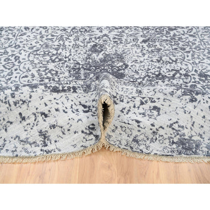 Transitional Wool & Silk Hand Knotted Rug Grey Gray 9.9X9.9 -O064059