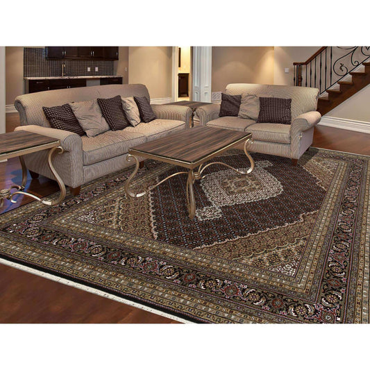 Fine Oriental Wool Hand Knotted Rug Black Black 7.9X10.0 -O064062