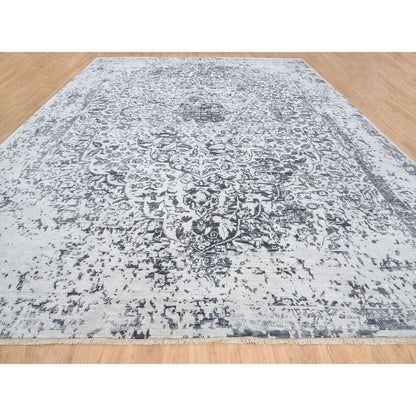 Transitional Wool & Silk Hand Knotted Rug Grey Gray 14.2X18.0 -O064083