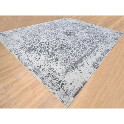Transitional Wool & Silk Hand Knotted Rug Grey Gray 14.2X18.0 -O064083