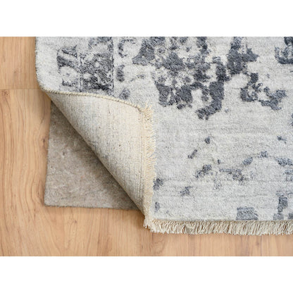 Transitional Wool & Silk Hand Knotted Rug Grey Gray 14.2X18.0 -O064083