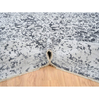 Transitional Wool & Silk Hand Knotted Rug Grey Gray 14.2X18.0 -O064083