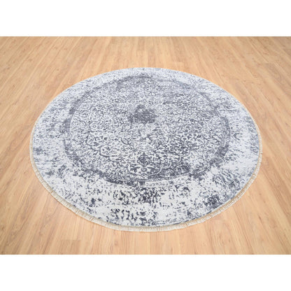 Transitional Wool & Silk Hand Knotted Rug Grey Gray 7.10X7.10 -O064086