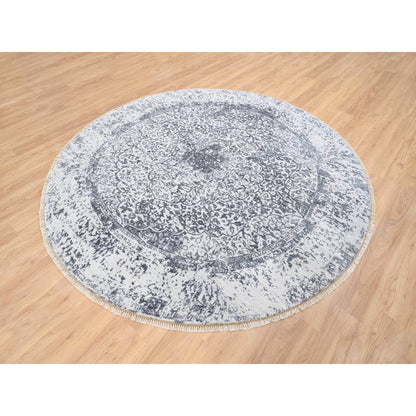Transitional Wool & Silk Hand Knotted Rug Grey Gray 7.10X7.10 -O064086