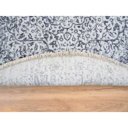 Transitional Wool & Silk Hand Knotted Rug Grey Gray 7.10X7.10 -O064086
