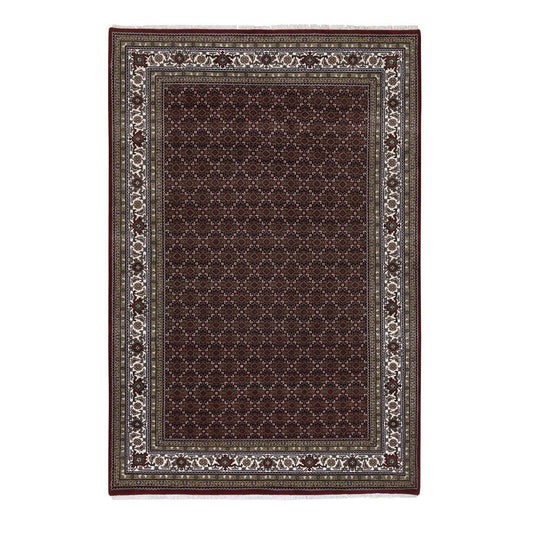 Fine Oriental Wool Hand Knotted Rug Red Ivory 5.9X8.9 -O064088