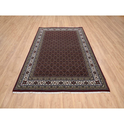 Fine Oriental Wool Hand Knotted Rug Red Ivory 5.9X8.9 -O064088