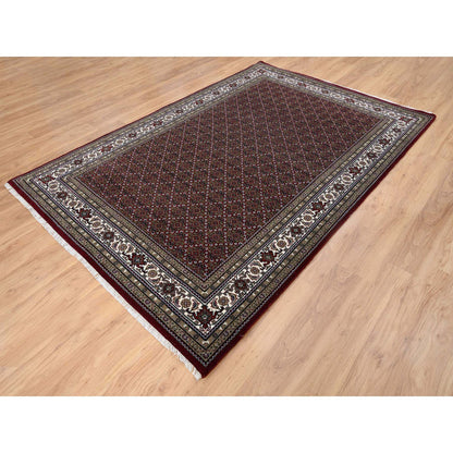 Fine Oriental Wool Hand Knotted Rug Red Ivory 5.9X8.9 -O064088