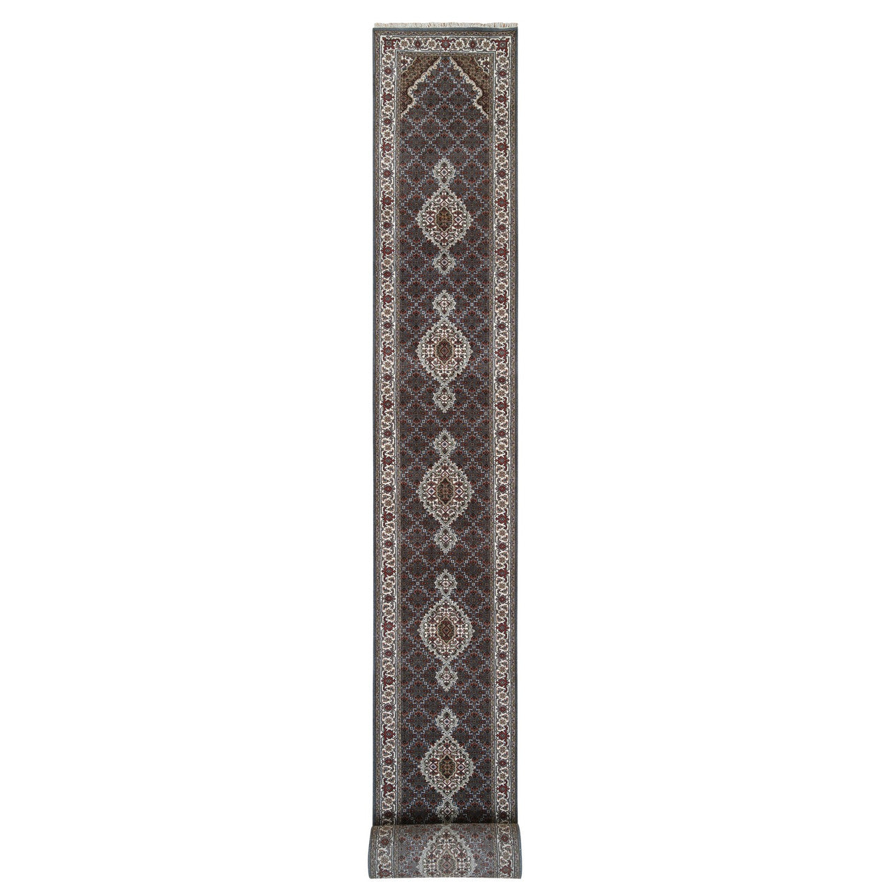 Fine Oriental Wool Hand Knotted Rug Grey Ivory 2.6X26.0 -O064089