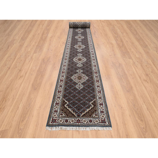 Fine Oriental Wool Hand Knotted Rug Grey Ivory 2.6X26.0 -O064089