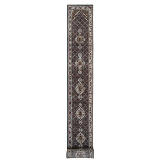 Fine Oriental Wool Hand Knotted Rug Grey Ivory 2.6X26.1 -O064090
