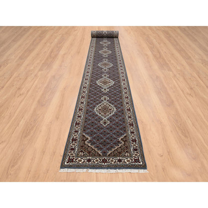 Fine Oriental Wool Hand Knotted Rug Grey Ivory 2.5X23.0 -O064091