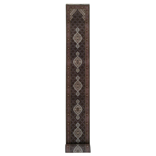 Fine Oriental Wool Hand Knotted Rug Black Red 2.6X26.3 -O064094