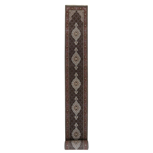 Fine Oriental Wool Hand Knotted Rug Black Red 2.4X27.1 -O064095