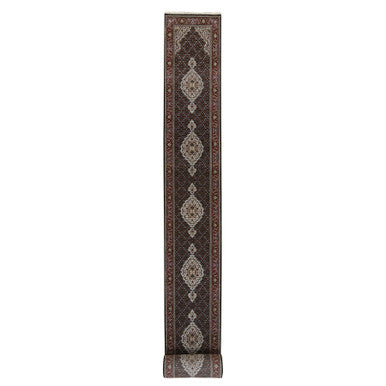 Fine Oriental Wool Hand Knotted Rug Black Red 2.4X27.1 -O064095