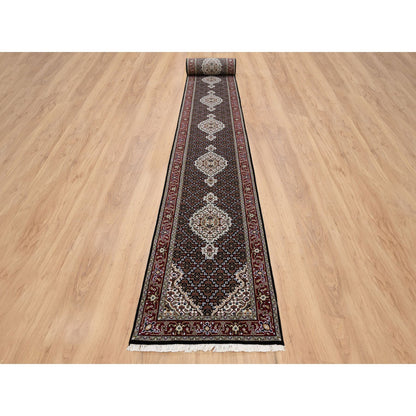 Fine Oriental Wool Hand Knotted Rug Black Red 2.4X27.1 -O064095