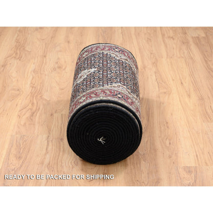 Fine Oriental Wool Hand Knotted Rug Black Red 2.4X27.1 -O064095