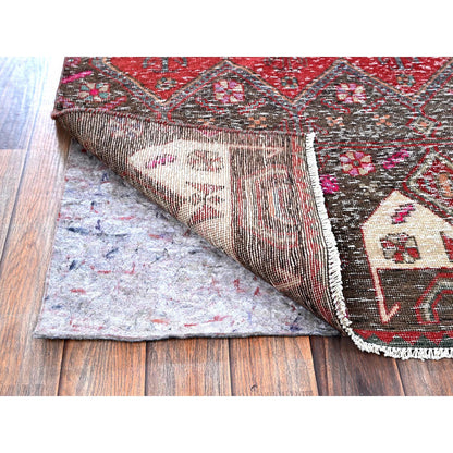 Overdyed & Vintage Wool Hand Knotted Rug Red 2.7x9.1 -O0640