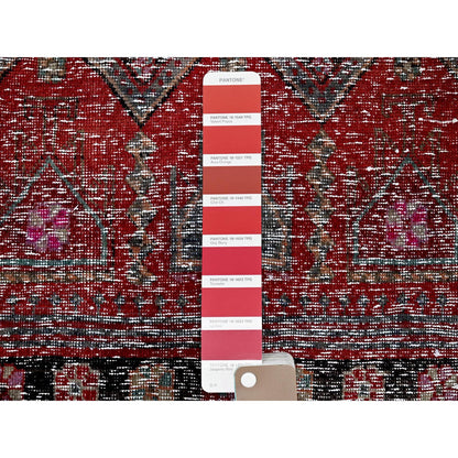 Overdyed & Vintage Wool Hand Knotted Rug Red 2.7x9.1 -O0640