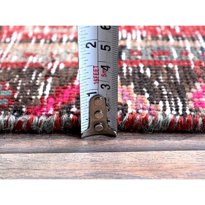 Overdyed & Vintage Wool Hand Knotted Rug Red 2.7x9.1 -O0640