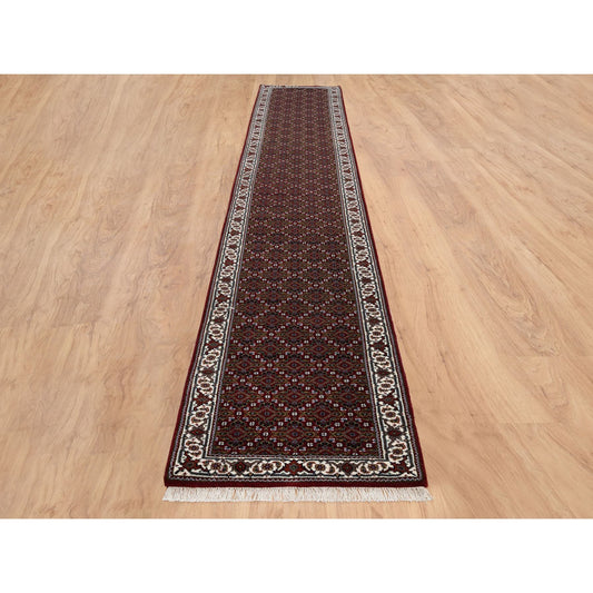 Fine Oriental Wool Hand Knotted Rug Red Ivory 2.1X13.10 -O064110