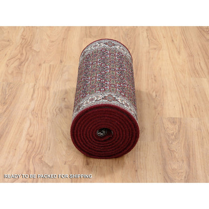 Fine Oriental Wool Hand Knotted Rug Red Ivory 2.1X13.10 -O064110