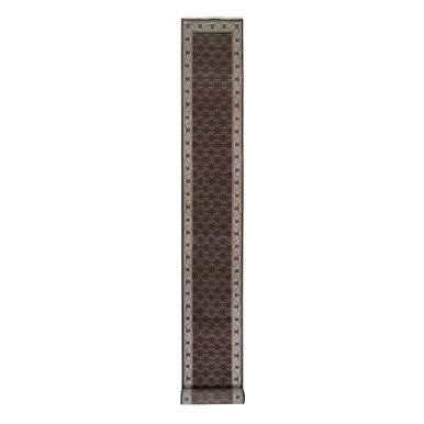 Fine Oriental Wool & Silk Hand Knotted Rug Black Black 2.5X20.0 -O064114